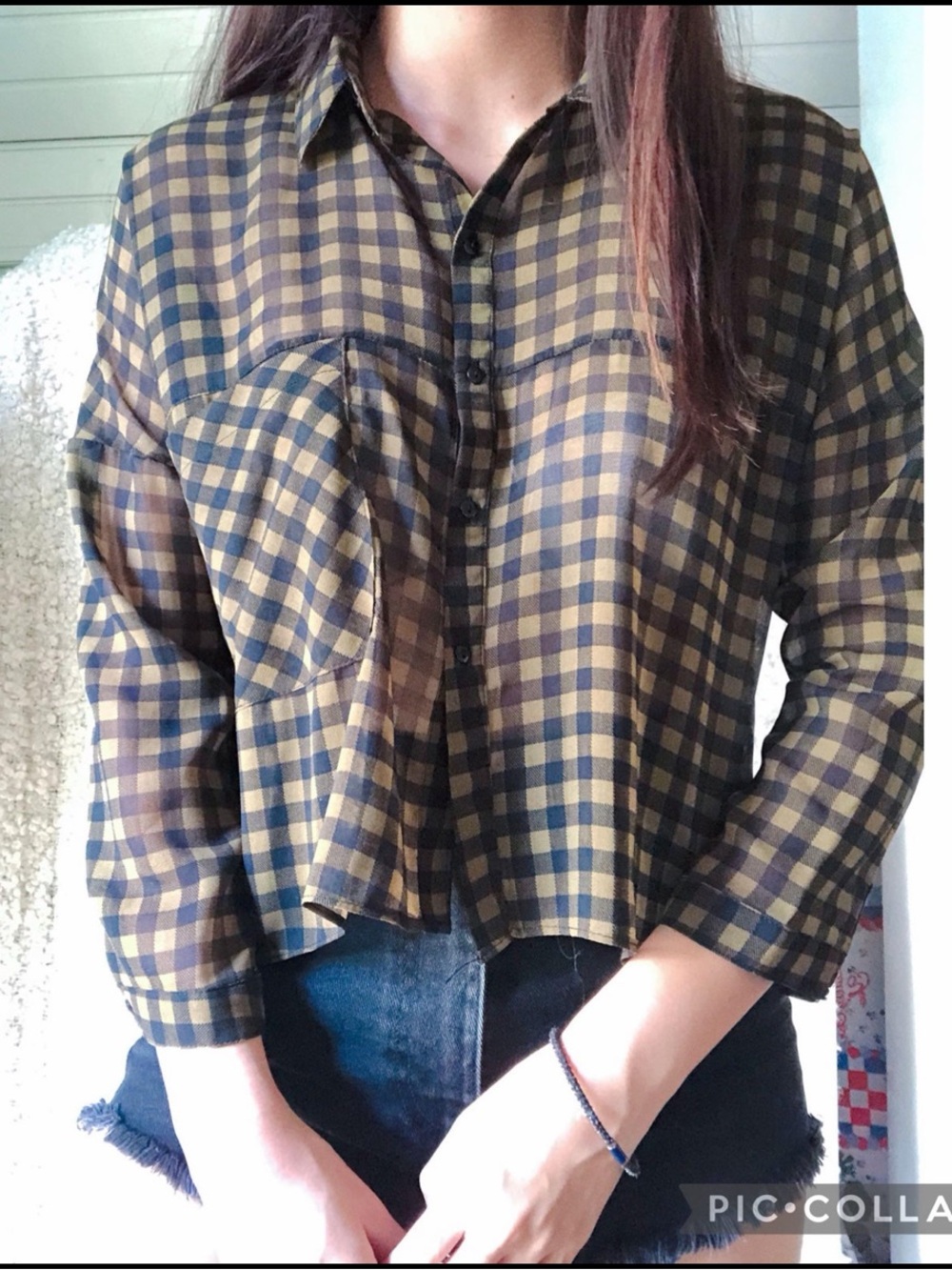 Plaid Button-Up Crop Shirt